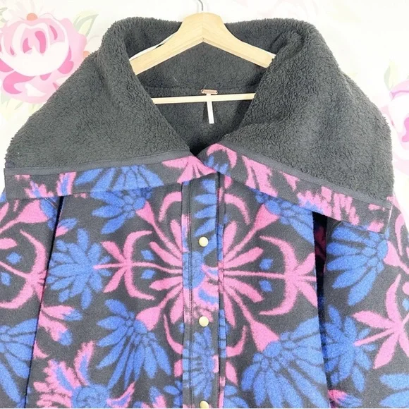 Free People This Love Black and Pink Floral Sherpa lined Coat - Picture 7 of 16